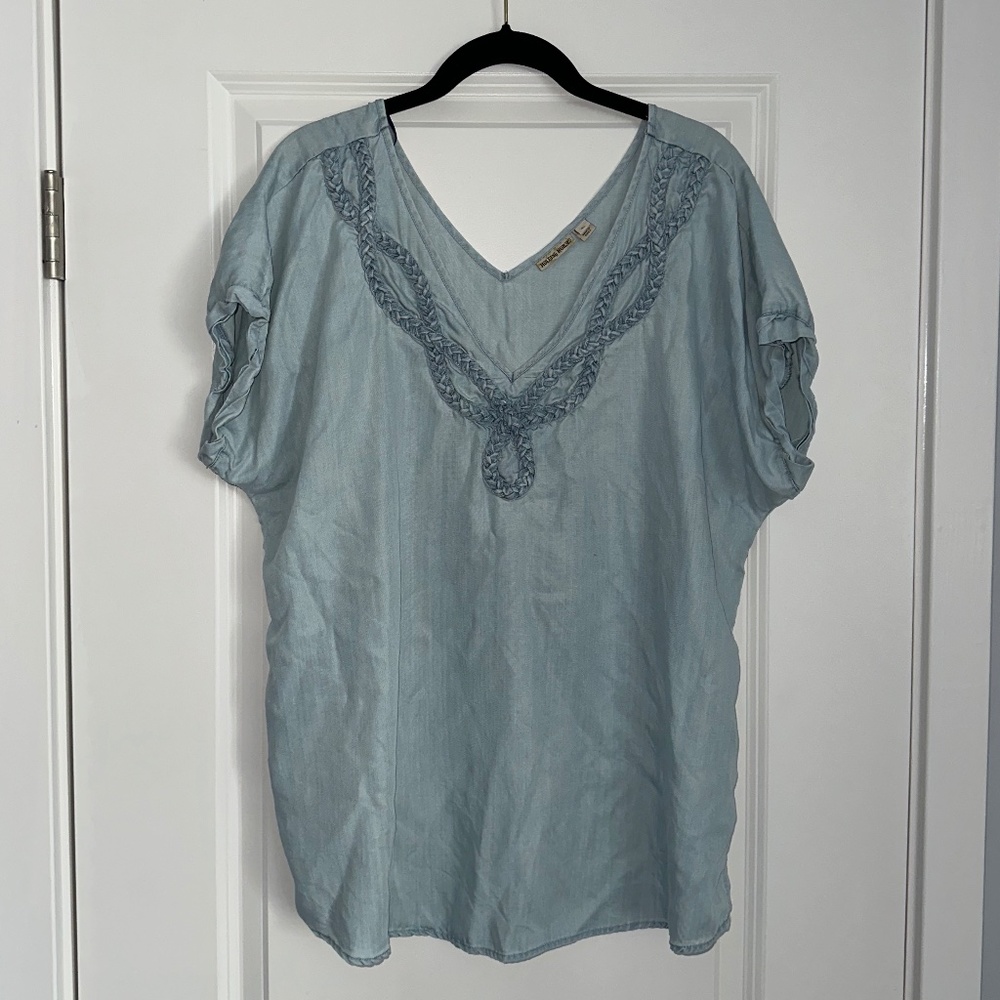 Anthropologie Holding Horse V Neck Blue Shirt